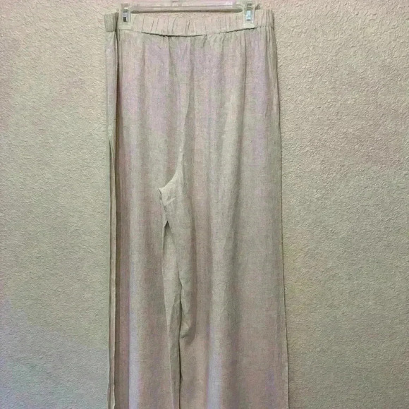 Cream linen blend pant with high slit sz L beach wear resort wear lightweight - Picture 5 of 6